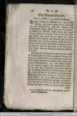 Ehe-Viertel-Stunde, den 29. Nov. 1744. in Herrnhaag