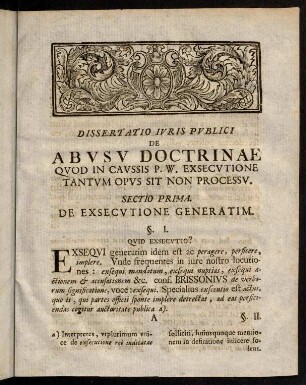 Sectio Prima. De Exsecutione Generatim.
