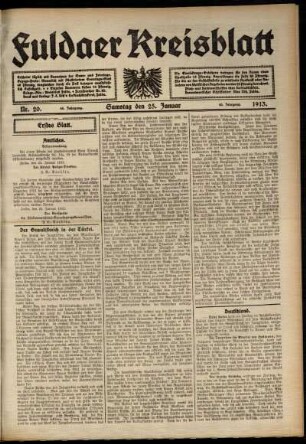 Erste Ausgabe vom Samstag, den 25. Januar 1913.