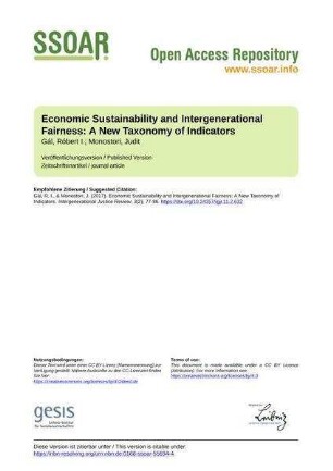 Economic Sustainability and Intergenerational Fairness: A New Taxonomy of Indicators