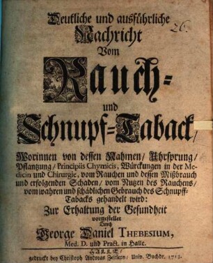 Deutliche und ausführliche Nachricht von Rauch- und Schnupf-Taback