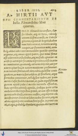 A. Hirtii Aut Opii Commentariorum De bello Alexandrino liber quartus