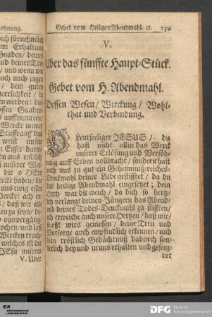 V. Uber das fünffte Haupt-Stück. Gebet vom H. Abendmahl.
