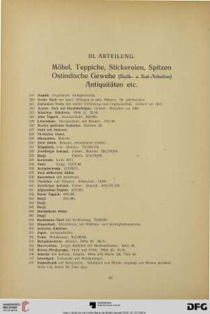 III. Abteilung. Möbel, Teppiche, Stickereien, Spitzen,[…] (Nr. 319-548)