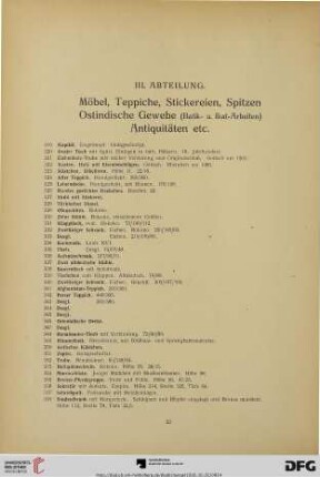 III. Abteilung. Möbel, Teppiche, Stickereien, Spitzen,[…] (Nr. 319-548)