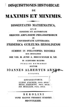 Disquisitiones historicae de Maximis et Minimis