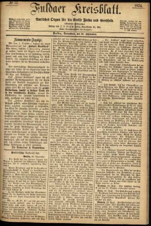Erste Ausgabe vom Samstag, den 26. September 1874.