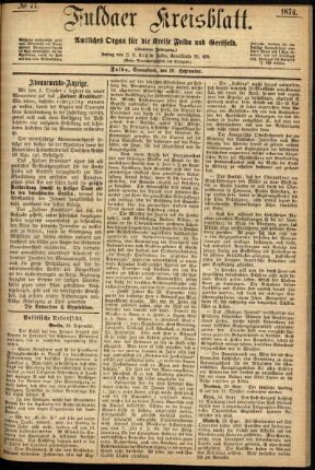Erste Ausgabe vom Samstag, den 26. September 1874.