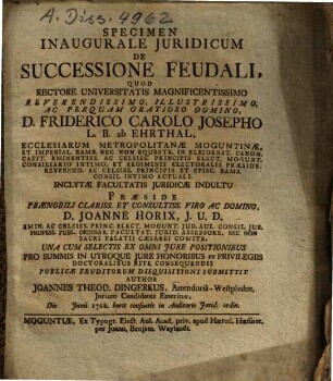 Specimen Inaugurale Juridicum De Successione Feudali