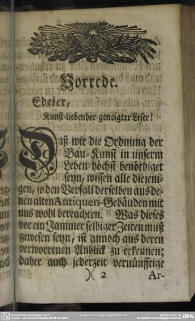 Vorrede. Edeler, Kunst-liebender geneigter Leser!