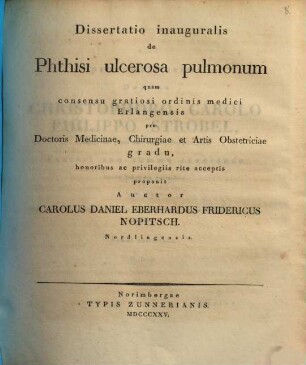 Dissertatio inauguralis de phthisi ulcerosa pulmonum