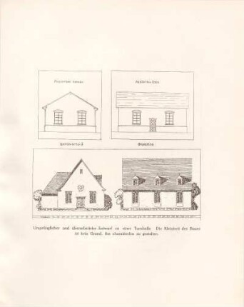 Ursprünglicher und überarbeiteter Entwurf zu einer Turnhalle - Querschnitt b; Grundriss
