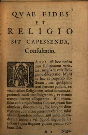 Qvae Fides Et Religio Sit Capessenda, Consultatio
