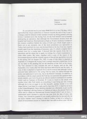 Annex [: Correspondence with the British Embassy, Ankara regarding Consul Vorley Harris' driving licence]
