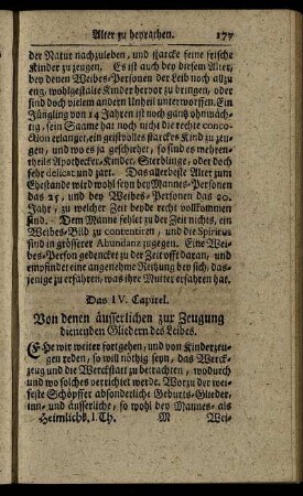 Das IV. Capitel. Von denen äusserlichen zur Zeugung dienenden Gliedern des Leibes.