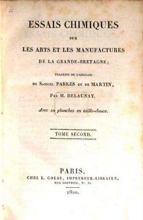 Essais chimiques sur les arts et les manufactures de la Grand-Bretagne, 2