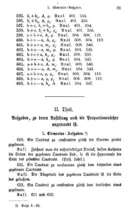 II. Theil. Aufgaben, zu deren Auflösung auch die Proportionenlehre angewandt ist.