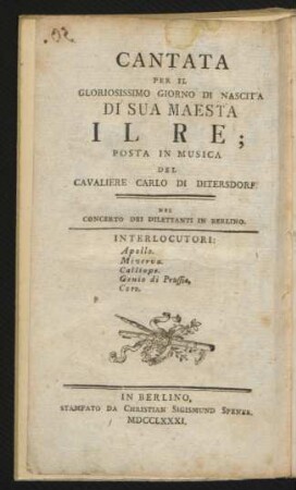 Cantate auf das glorreichste Geburts-Fest Seiner Majestät des Königs;