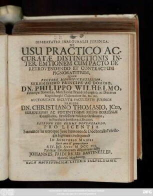 Dissertatio Inauguralis Juridica, De Usu Practico Accuratæ Distinctionis Inter Emtionem Cum Pacto De Retrovendendo Et Contractum Pignoratitium