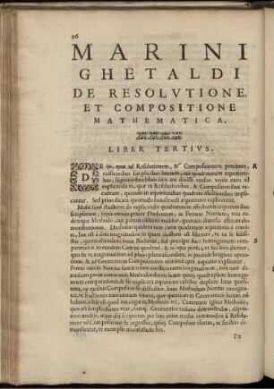 Marini ghetaldi de resolutione. Et compositione Mathematica. Liber tertius.