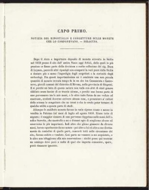 Capo Primo.Notizia Del Ripostiglio E Congetture Sulle Monete Che Lo Componevano.-Siracusa.