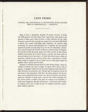 Capo Primo.Notizia Del Ripostiglio E Congetture Sulle Monete Che Lo Componevano.-Siracusa.
