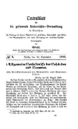 Dienstwohnungen der Gymnasial- und Seminar-Lehrer : [I. Allgemeine Verhältnisse der Behörden und Beamten]