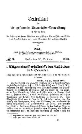 Dienstwohnungen der Gymnasial- und Seminar-Lehrer : [I. Allgemeine Verhältnisse der Behörden und Beamten]