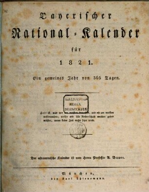 Bayerischer National-Kalender : für ..., 1821