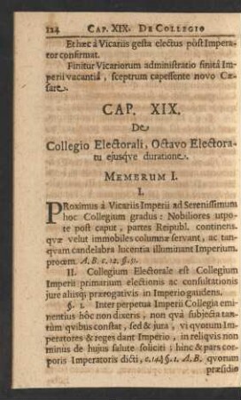 Cap. XIX. De Collegio Electorali, Octavo Electoratu ejusqve duratione.