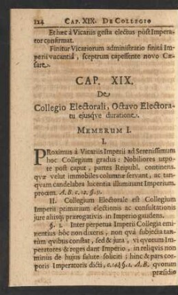 Cap. XIX. De Collegio Electorali, Octavo Electoratu ejusqve duratione.