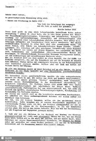 Umkehr führt weiter, wo gesellschaftliche Erneuerung nötig wird : Thesen zum Kirchentag in Halle 1988