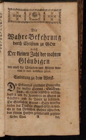Einleitung zu dem Werck.