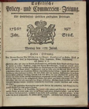 29tes Stueck, Montag den 17ten Julius. 1786