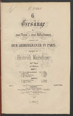 H. 1: 6 Gesänge für zwei Tenor- & zwei Bassstimmen 195tes. Werk