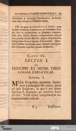 Sectio I. De Principio Et Mediis Theologiae Exegeticae.