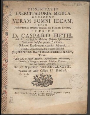 Dissertatio exercitatoria medica exhibens veram somni ideam