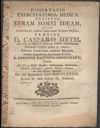Dissertatio exercitatoria medica exhibens veram somni ideam