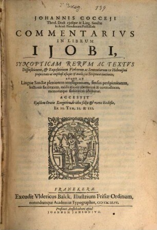 Commentarius in Librum I. Jobi
