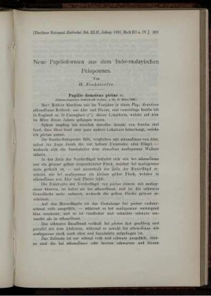 Neue Papilioformen aus dem Indo-malayischen Peloponnes.