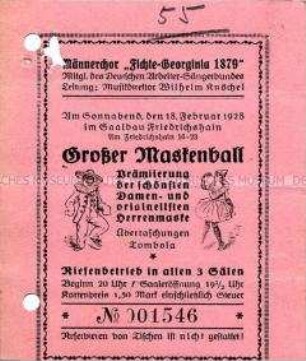 Eintrittskarte für einen Maskenball des Männerchors "Fichte-Georginia 1879"