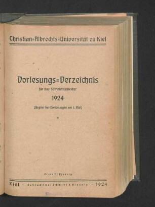 Vorlesungs-Verzeichnis für das Sommersemester 1924