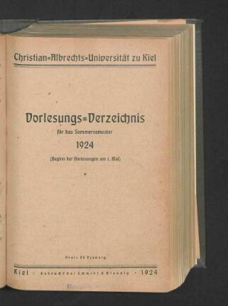 Vorlesungs-Verzeichnis für das Sommersemester 1924
