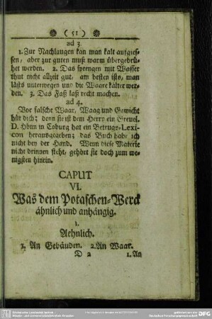 Caput VI. Was dem Potaschen-Werck ähnlich und anhängig