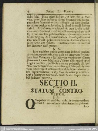Sectio II. Ponens Statum Controversiae