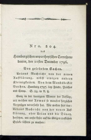 Nro. 204. des Hamburgischen unparteyischen Correspndenten, den 21sten December 1796.