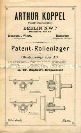 Patent-Rollenlager für Gleisfahrzeuge aller Art.