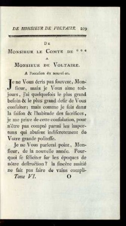 De Monsieur le Comte de *** a Monsieur de Voltaire.