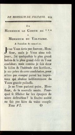 De Monsieur le Comte de *** a Monsieur de Voltaire.