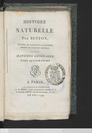 [1], T. 14: Histoire Naturelle
